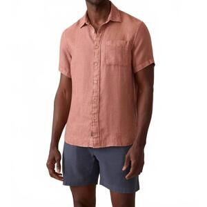 NEW FAHERTY short-sleeve palma linen shirt in cedar rose